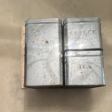 Vintage Metal Rectangular Coffee, Tea  Sugar Canister Set, Reusable, 3 Piece