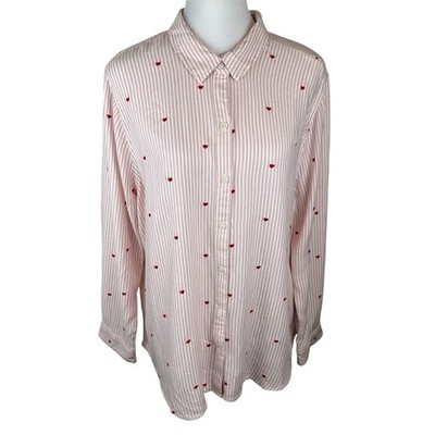 Time and Tru Striped Button Down Shirt Embroidered Hearts Valentine NEW Size XXL