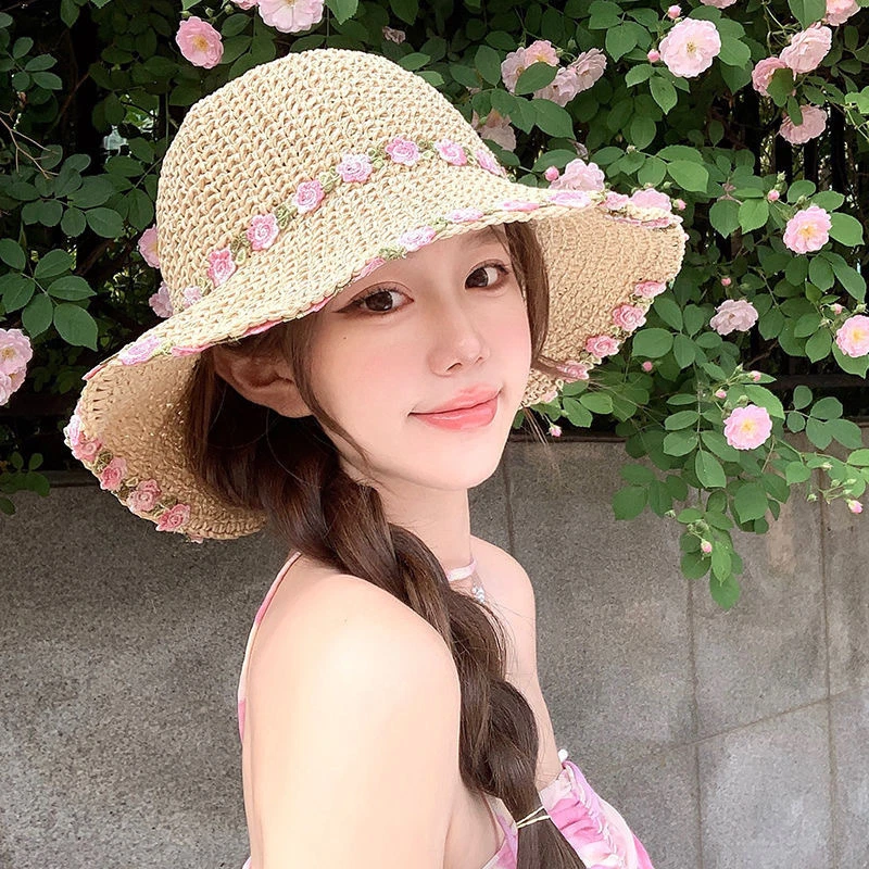 Vacation Beach Sun Protection Straw Flower Hat