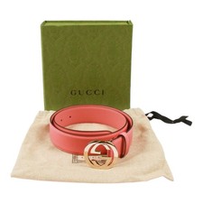 Gucci Pink Leather belt with interlocking GG buckle