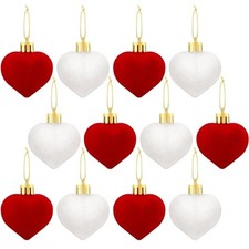 12 Pcs Valentine s Day Velvet Heart Ornaments Red White Heart Shaped Baubles