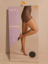 silk impressions pantyhose, Large High Waisted 2 Pack Black, Ultra Fine Sheer