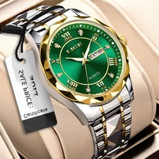 LIGE Luxury Quartz Men Watch Stainless Steel Date Waterproof Luminous Wristwatch