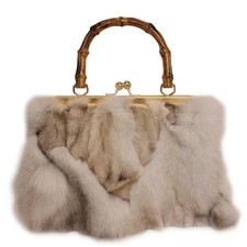 Real Fox Fur Handbag   Vintage Kisslock Purse with Handle, Patchwork from Eth...