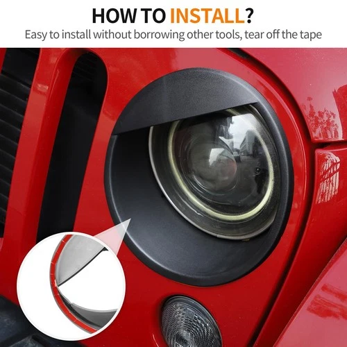 Accessories Headlight Bezels Cover Trim for 2007-17 Jeep JK Wrangler & Unlimited - Picture 9 of 12