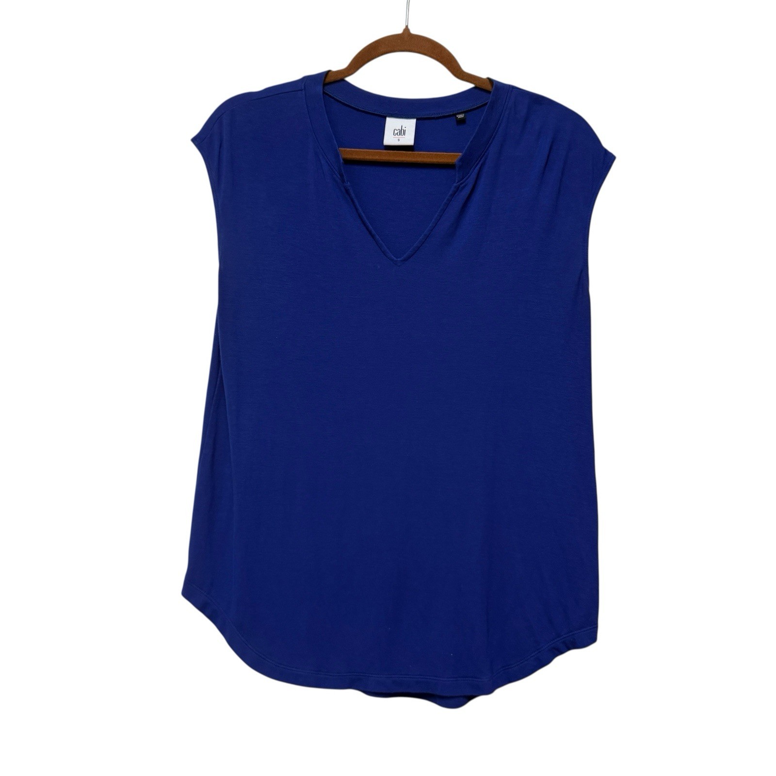 Cabi Notch Tee Electric Sapphire Blue Cap Short Sleeve Rayon #5563 Size S
