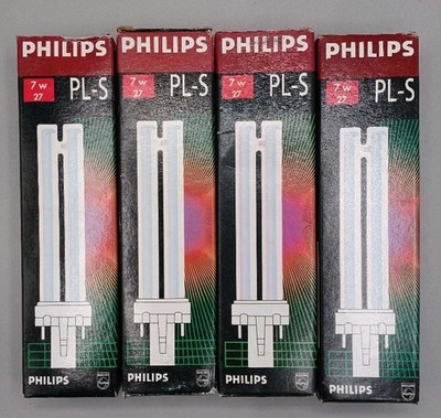 Lot of 4 Philips PL-S 7W/27 Compact Fluorescent Lamps 2 Pin G23