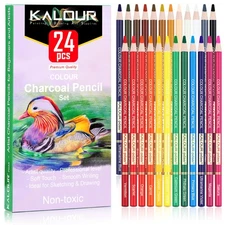 24 Premium Colored Charcoal Pencils Drawing Set, Quality Pastel Chalk Pencils...