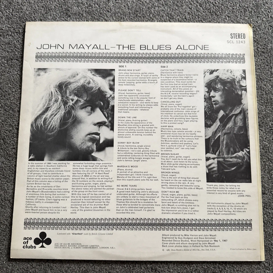 John Mayall - The Blues Alone - 12”lp 1967 Rare SCL1243 pressing - Image 2 of 4