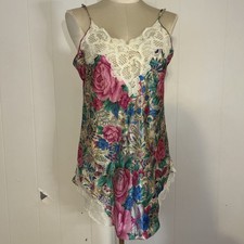 Vintage gold label VICTORIA'S SECRET rose satin floral print lace nightie M L
