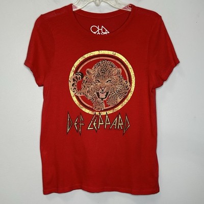 Chaser Women s Red Def Leppard 100% Cotton Music Band Tee Shirt Size L