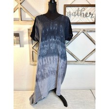 XCVI Sz L Blue Linen Ombre Tie Dye High Low Lagenlook Midi Dress
