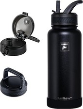 32oz Insulated Water Bottle Stainless Steel Flask with 3 Lids Straw Chug