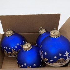 4 VINTAGE Christmas KREBS Blue/Gold BETHLEHEM NATIVITY 3  ORNAMENTS Germany