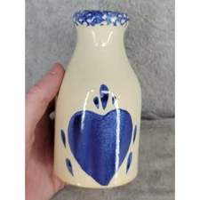 Country Heart Ceramic Creamer Pitcher Jug Blue White Folk Art Kitchen Decor 5.5"