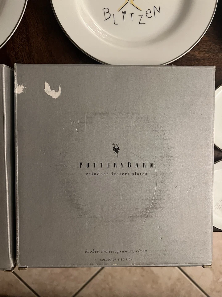 Pottery Barn Reindeer Plates 10 Dessert Salad 8 Coasters Silver Rim Japan 18 Pc - Image 3 of 4