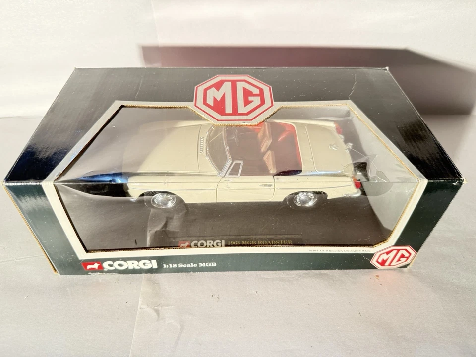 1:18 Corgi MGB Roadster – Old English White / Red Interior–NOS/MIB Box Film Tear - Image 2 of 4