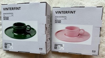 Ikea x Gustaf Westman Vinterfint ein Set rosa&grün Tasse mit Untertasse Porzellan 