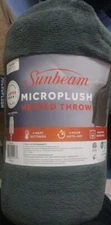 NEW Sunbeam Microplush Grey  Heated Electric Throw Blanket 50in x 60in