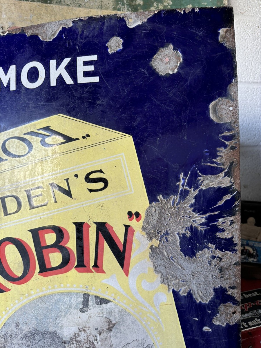 robin cigarettes enamel sign Original Vintage Enamel Robin Cigarettes Sign