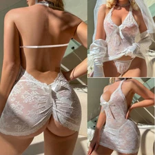 Women's Sexy-Lingerie Babydoll G-string Sleepwear Underwear Lace Dress Nightwear