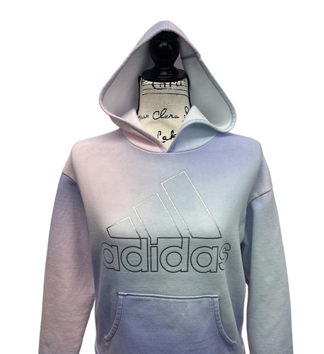 Adidas Gradient Pink Purple Green Silver Fleece Pullover Girl's Hoodie LG-14 - Picture 7 of 11