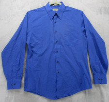 Van Heusen Button Up Shirt Mens L Slim Blue with Stripe Non-Iron Polyester Blend