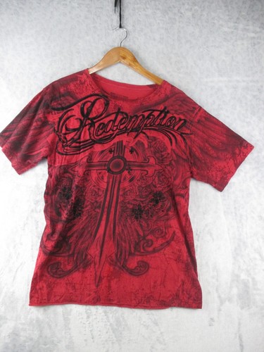 Raw State Shirt Size M Short Sleeve Tee Embroidery Felt Affliction Cross Rose
