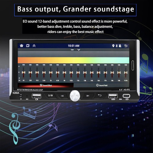 Single 1Din 6.9" Android 13 Car Stereo Radio Wireless Carplay 2+64GB WiFi BT GPS - Picture 10 of 14
