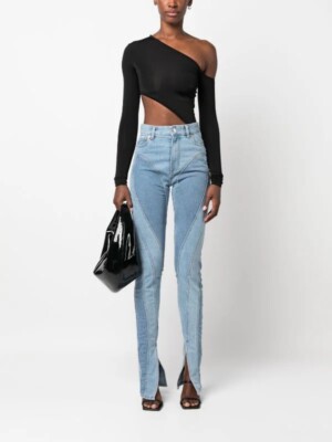 MUGLER スパイラルジーンズ MUGLER spiral twist seam high rise waist light blue avant garde