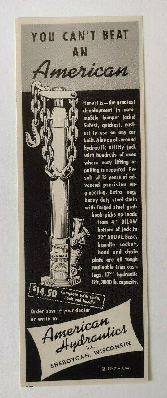 1947 American Hydraulics Inc. Advertisement Sheboygan, Wisconsin eBay