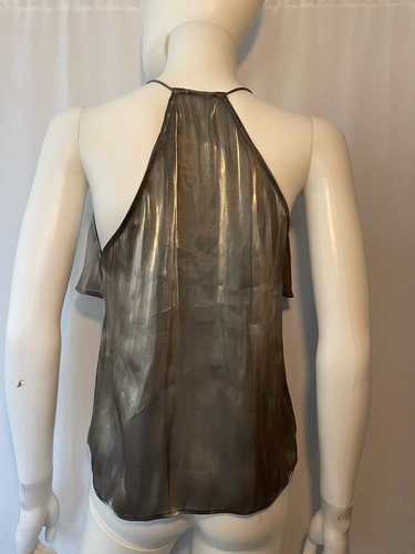 Zara Women's Blouse Top Silk Gold Brown V-Neck Size XS - Picture 5 of 8