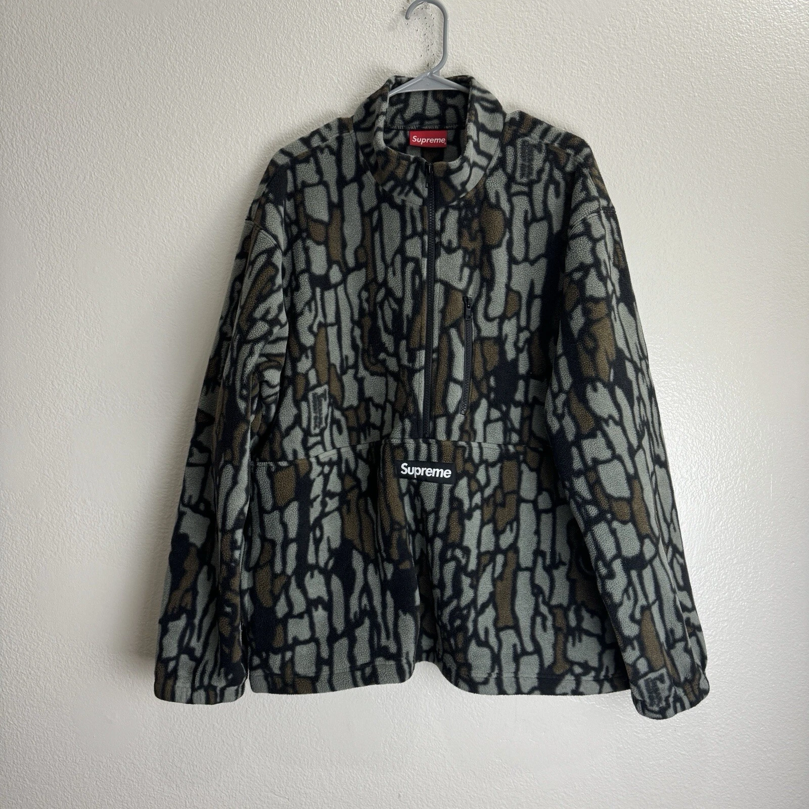 Pull demi fermeture éclair Supreme Polartec camouflage écorce d'arbre olive taille XL