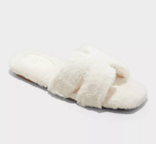 A New Day Women's Sage Off-White Cream Super Soft Slide Slippers 9 10 11 NEW
