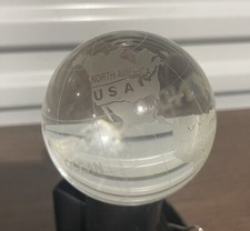 Solid Crystal Glass World Labeled Globe Paperweight, Frosted Print, 3" - NO BASE