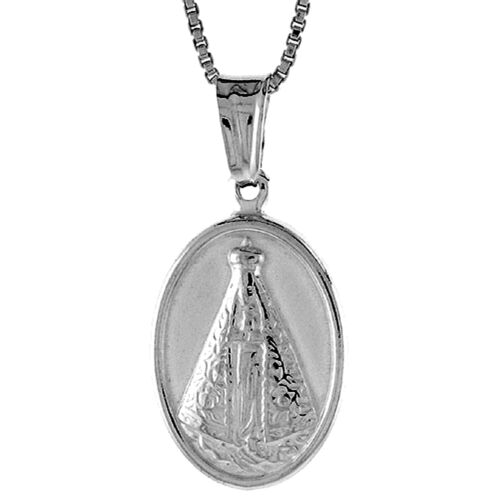 Sterling Silver Our Lady of Fatima Pendant / Charm, Made in Italy, Box Chain - Picture 1 of 2