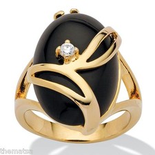 14K GOLD PLATED LADIES WOMENS BLACK OVAL CUT ONYX CRYSTAL RING 5 6 7 8 9 10