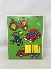 Vintage PlaySkool Wooden Puzzle 4 Pieces 180-04 Things with Wheels Made in USA