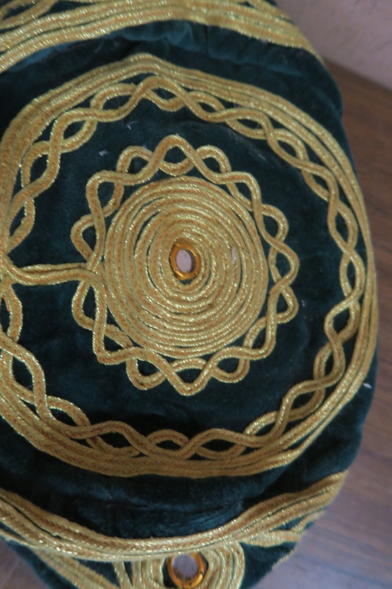 MIRROR WORK Amazing 1970s Vintage Green Velvet Afghan Circular Kufi Hat 70s Velvet Hat - Etsy main image 4