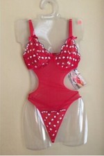Women's One Piece Red Teddy Lingerie With Embroidered Hearts Side Cutouts