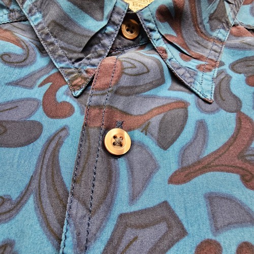 Pebble Beach California Mens Shirt Large Blue Silk Camp Floral Paisley Drapes L - Picture 3 of 18