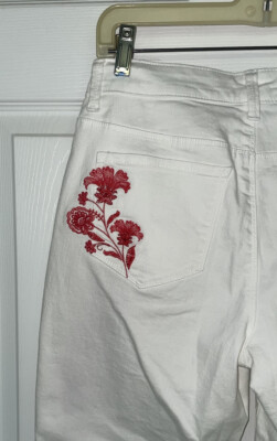 Jean Boyfriend Style & Co. Brodé Fleuri Vieilli - Taille 4 - Coupe Décontractée Milieu De Taille
