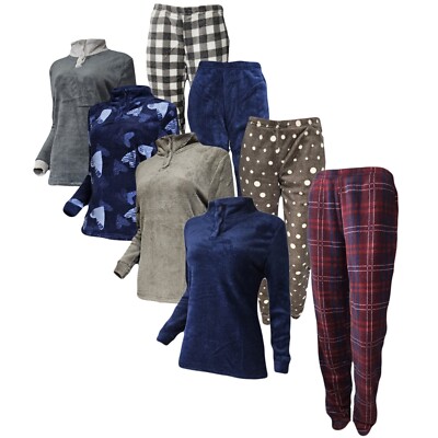 Pigiama Invernale In Pile Da Donna, Due Pezzi, Morbido E Caldo, Flanella Ispessita, Con Spalle Scese, Vestibilità Comoda