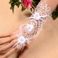 Boxed 2pc Bridal Wedding Prom Short White Lace Cuff Bracelet Fingerless Gloves