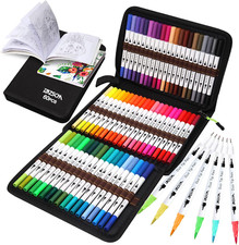 ZSCM Art Duo Tip Brush Markers Set, 60 Colors Fine Brush Tip Artist Drawing Pens