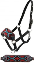Showman Bronc Halter w/ Red & Teal Beaded Southwest Design
