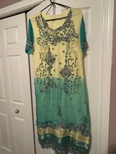 Pakistani/Indian Party Wear, Beige  Turquoise Color, 3 Piece - Eid