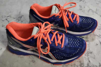 Asics Gel-Kayano 23 T6A6N Running Shoe Blue/Silver/Flash Coral Women's size 9