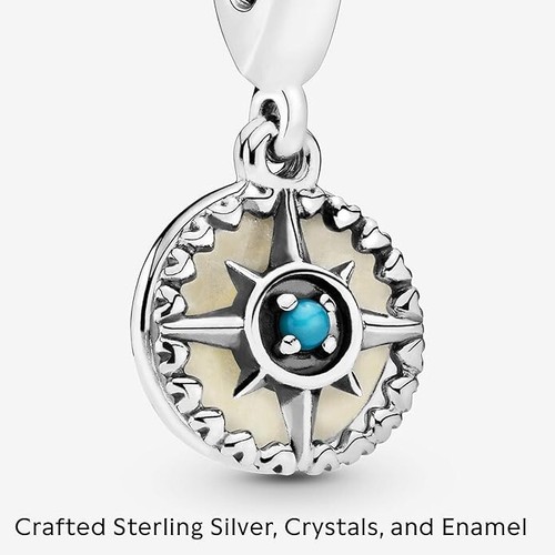 New 100% Genuine Pandora Silver Blue Compass Rose Dangle Charm 797196EN23 - Picture 5 of 8