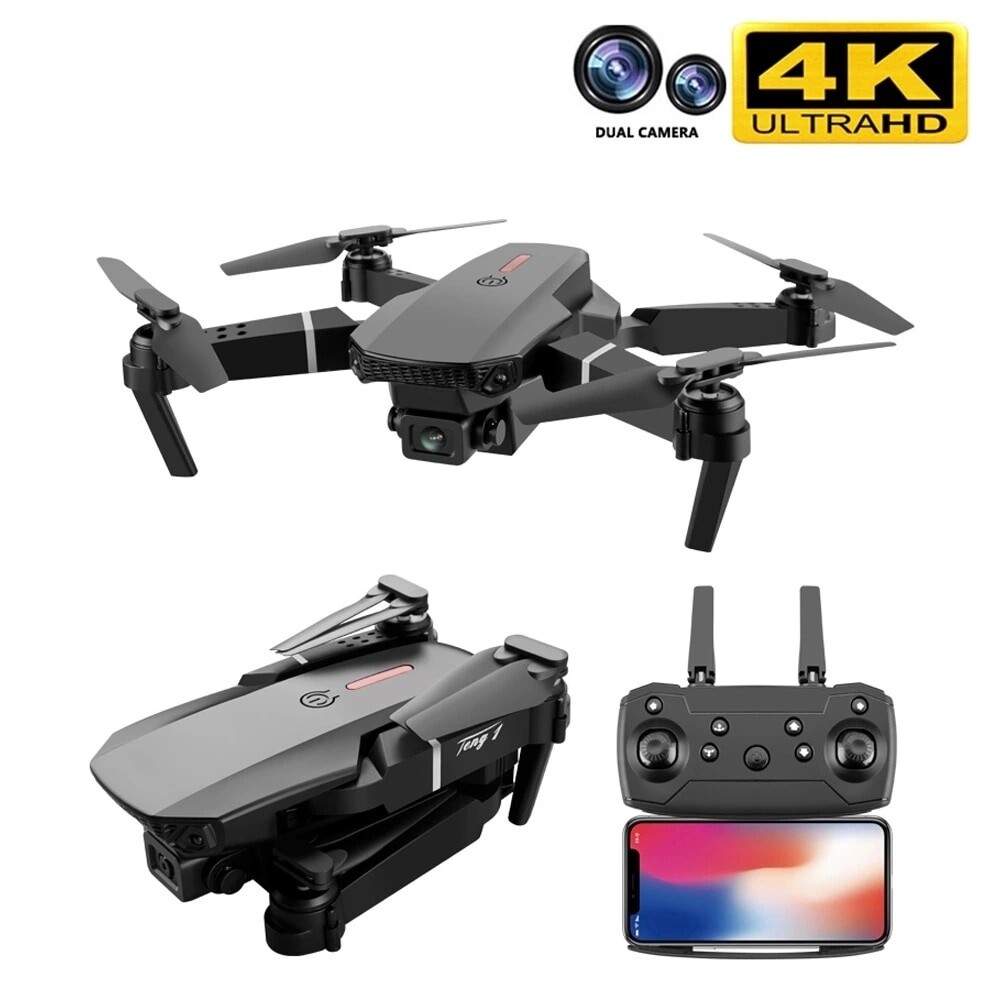 E88 Pro WIFI FPV Quadcopter With Fordable HD 4K Wide Angle Dual Camera Drone RC-image